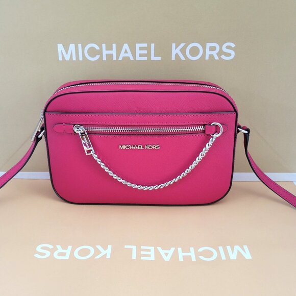 Michael Kors Jet Set Item Large EW Zip Chain Crossbody Dark Raspberry Leather - Picture 1 of 7
